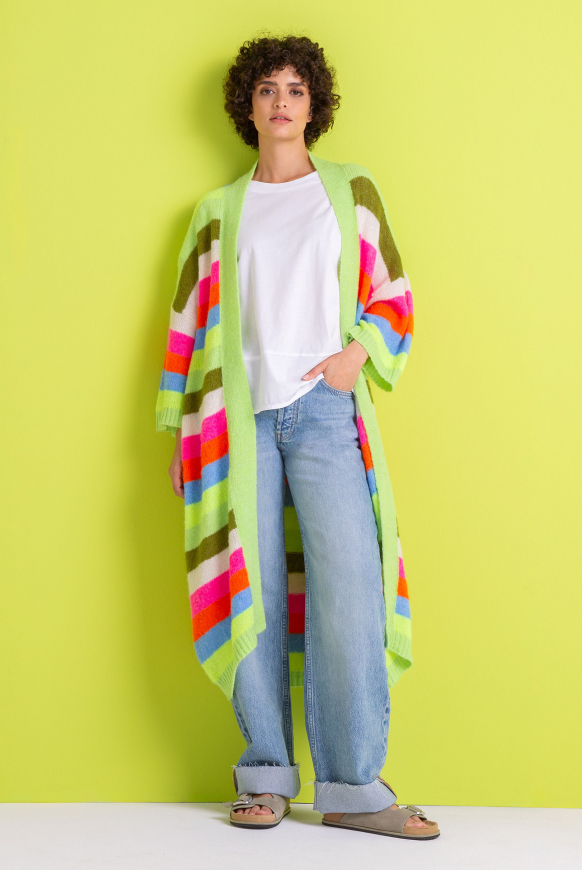 Bunt gestreifter Long Cardigan mit weiten Ärmeln multi color