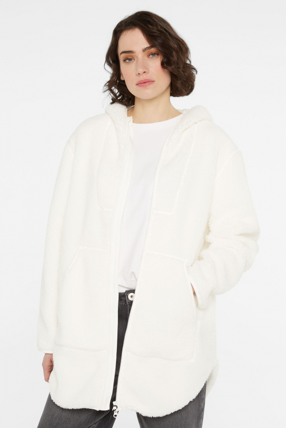 Lange Kapuzenjacke im Sherpa-Look ivory