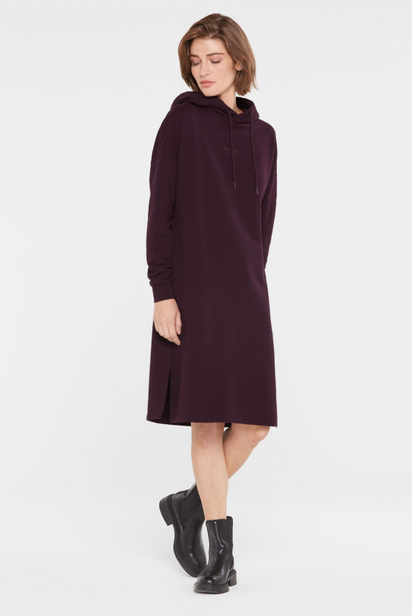 Langes Sweatkleid mit Kapuze deep plum