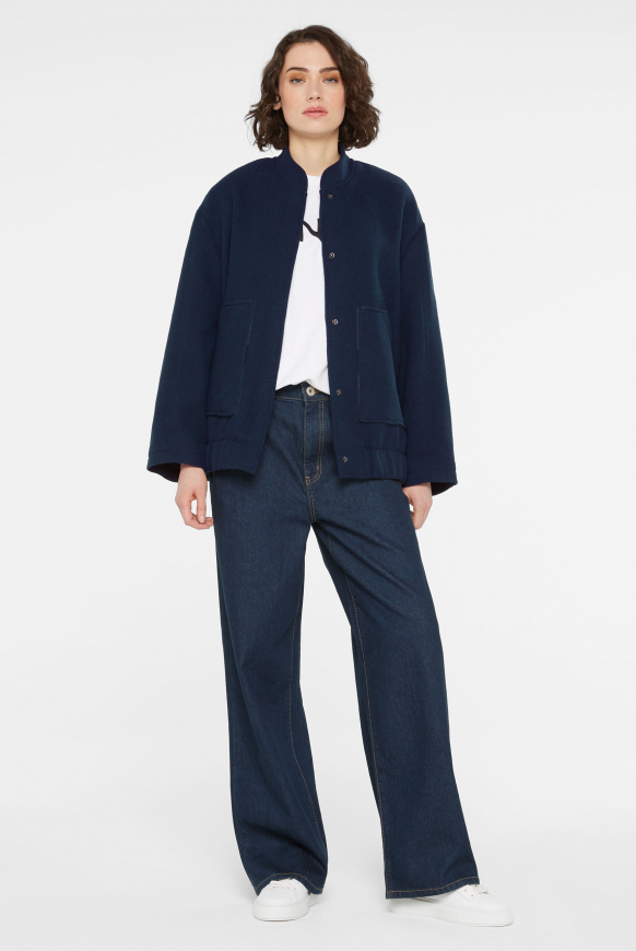 Oversized Bomberjacke in Woll-Optik blue navy