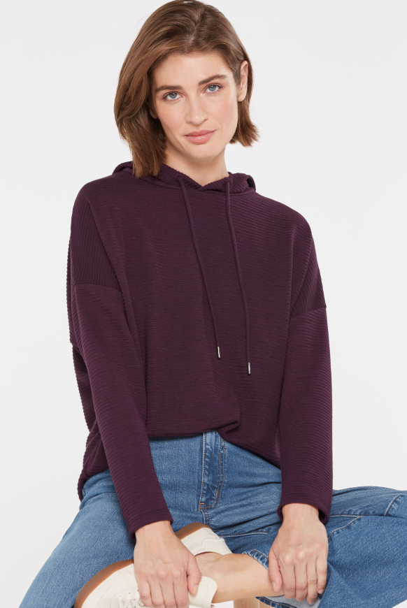 Strukturiertes Kapuzensweatshirt deep plum