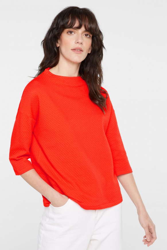 Strukturiertes Shirt mit Mock-Kragen lipstick red