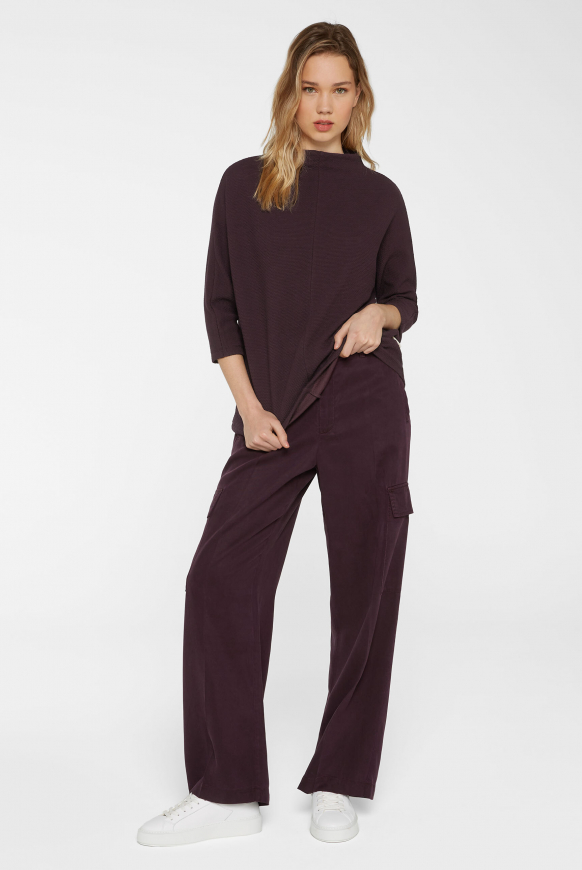 Strukturiertes Shirt mit Stehkragen deep plum