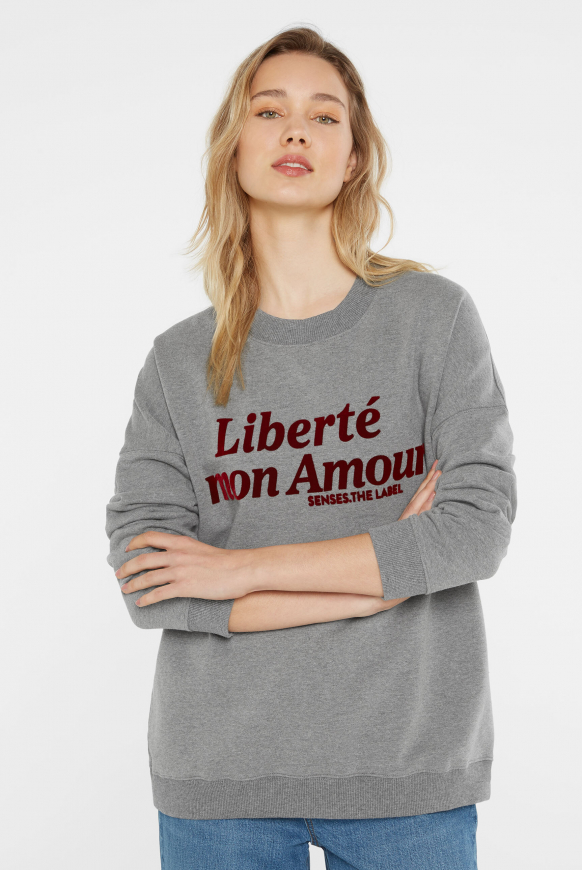 Sweatshirt Oversize mit Flockprint smoke melange