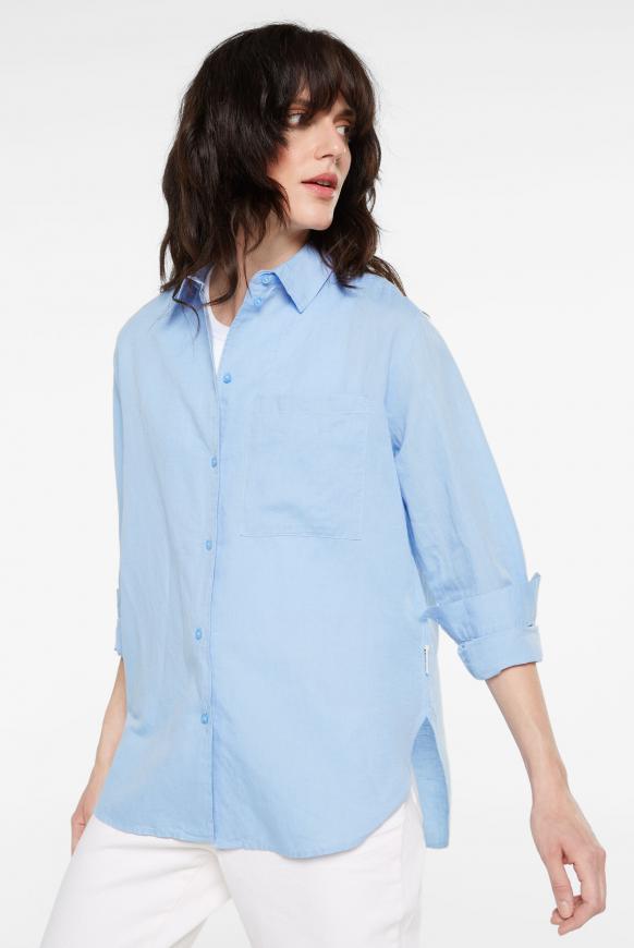 Hemdbluse Oversize aus Leinen-Mix light blue
