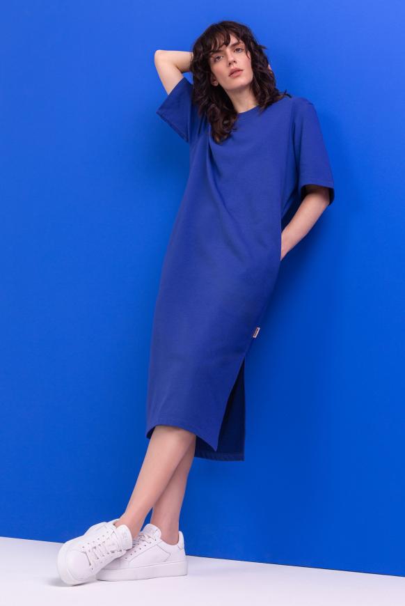 Langes Jerseykleid mit Seitenschlitzen intense blue