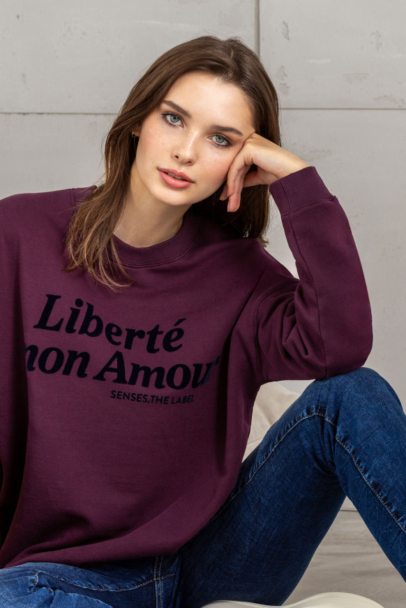 Sweatshirt Oversize mit Flockprint deep plum