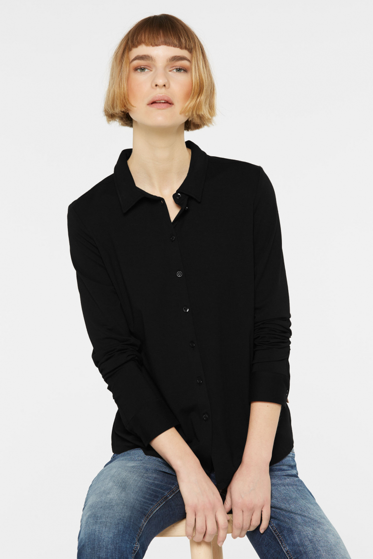 Jersey-Bluse mit Knopfleiste black