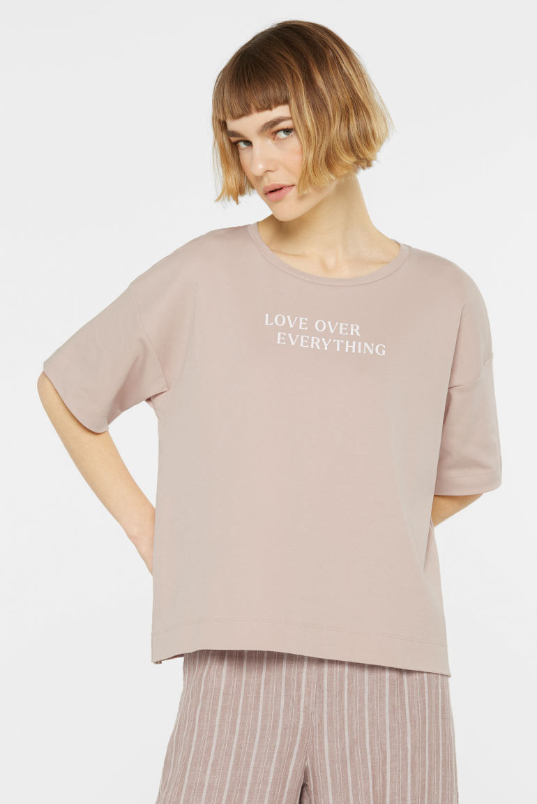 Oversized Boxy-T-Shirt mit Print bleached sand