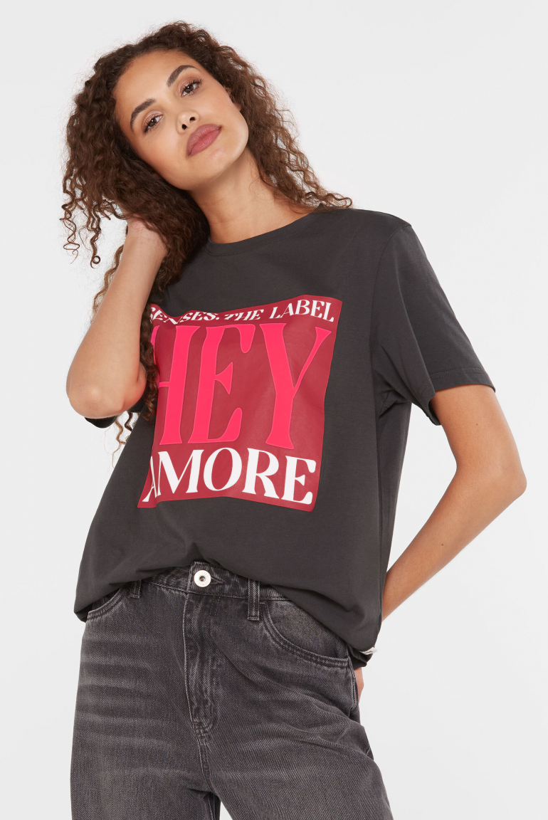 T-Shirt TU:LIP mit Wording Print anthra