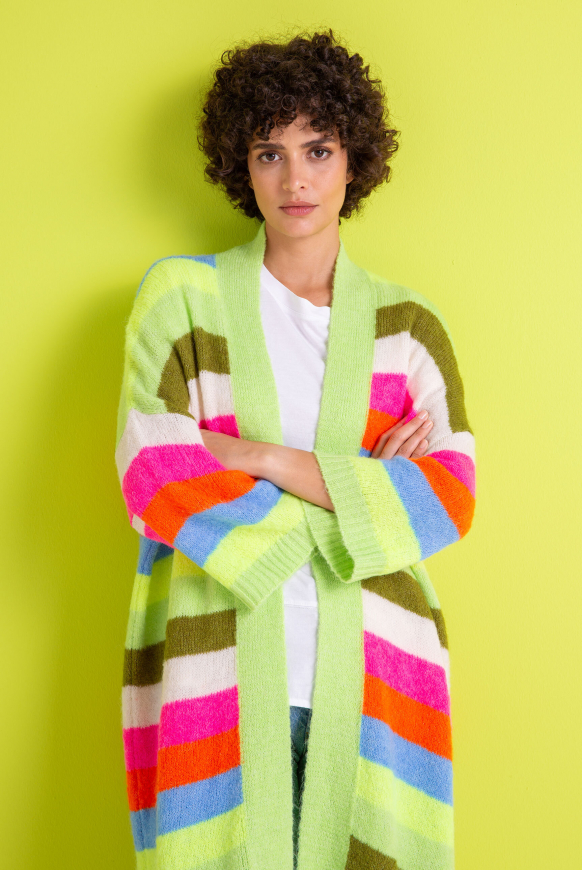 Bunt gestreifter Long Cardigan mit weiten Ärmeln multi color