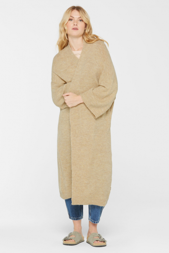 Offener Long Cardigan mit weiten Ärmeln light sage