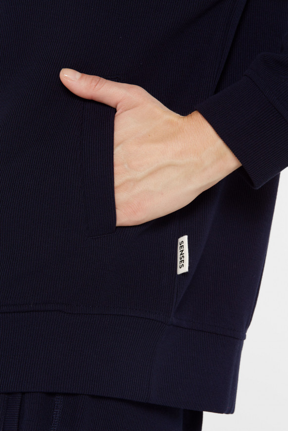 Kapuzensweatjacke aus Interlock mit Rippstruktur blue navy