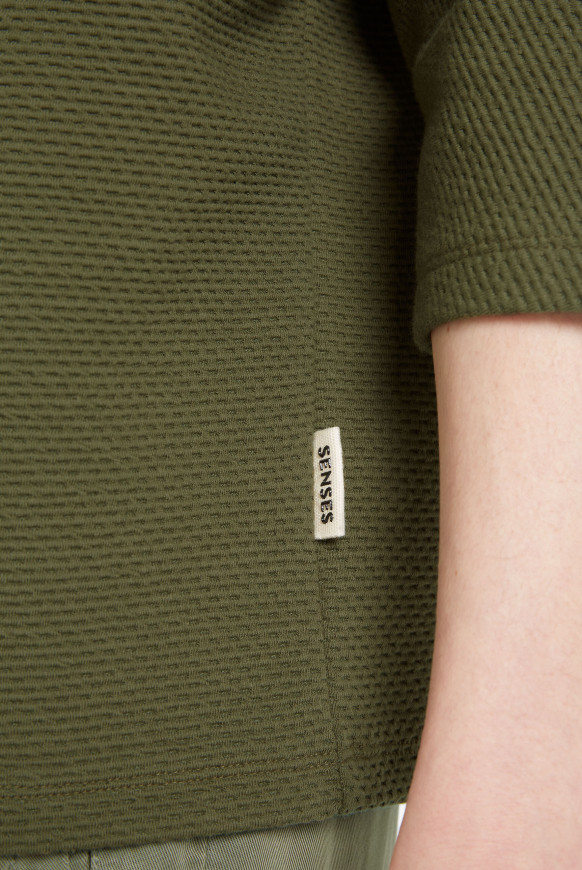 Strukturiertes Shirt mit Stehkragen natural khaki