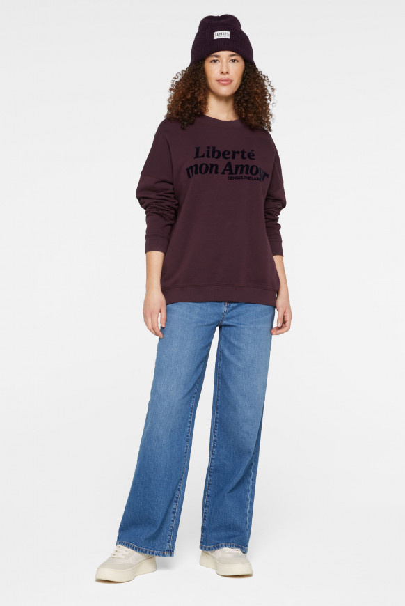 Sweatshirt Oversize mit Flockprint deep plum