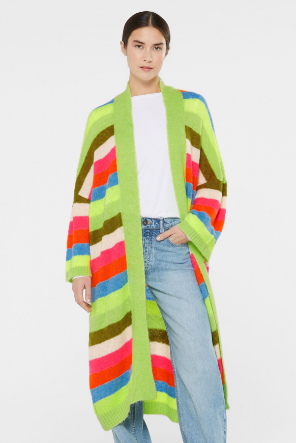 Bunt gestreifter Long Cardigan mit weiten Ärmeln