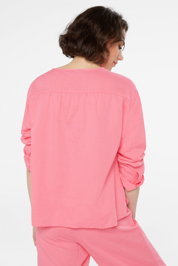 Bluse mit verdeckter Knopfleiste aus Leinen-Mix